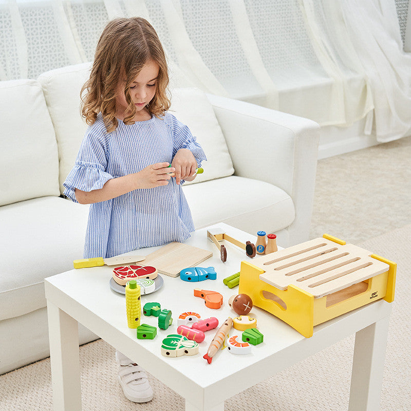 Magnetic Wooden Cooking Play House Kitchen Bbq Set Toy