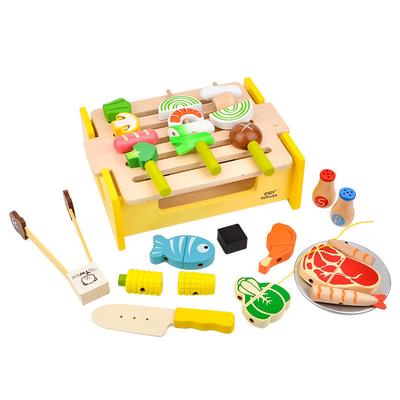 Magnetic Wooden Cooking Play House Kitchen Bbq Set Toy